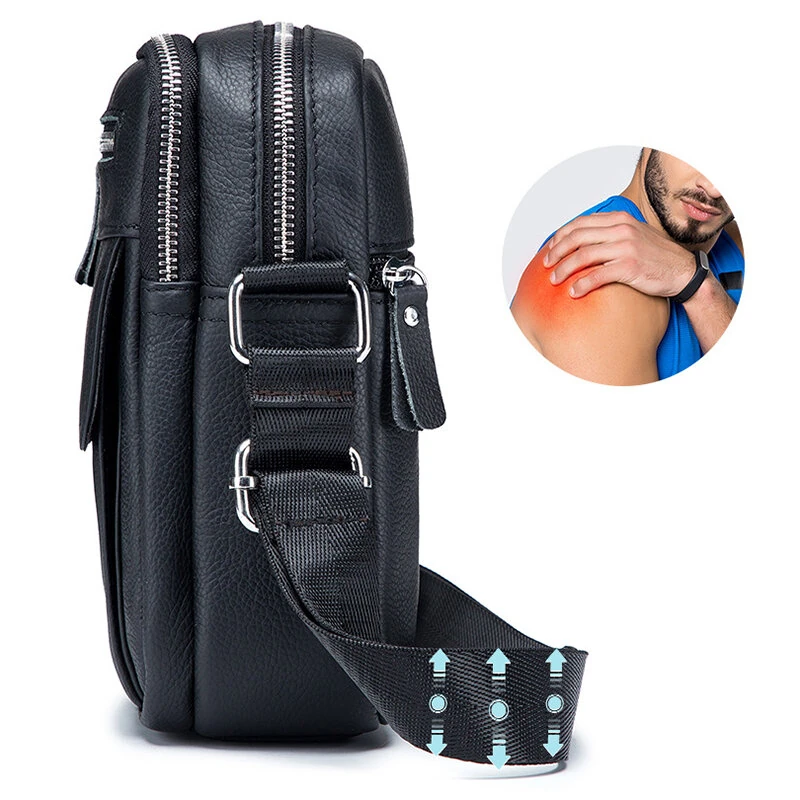 (image for) BULLCAPTAIN Men's Casual Shoulder Bag High Quality Business Messenger Bag Cowhide Leather Mini Pocket Large Capacity Bag for Men